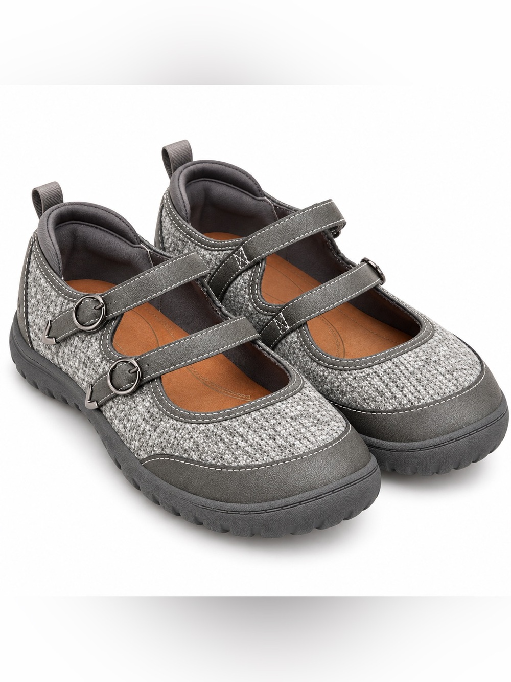 JBU Nina Grey Tweed Double Strap Mary Jane Comfort Shoes Women’s 8.5M